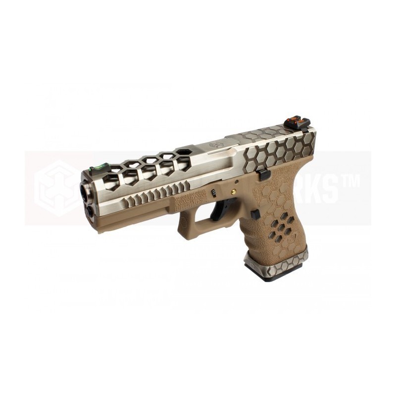 GLOCK 17 CUSTOM HEX-CUT - TAN- SILVER - AW CUSTOM 