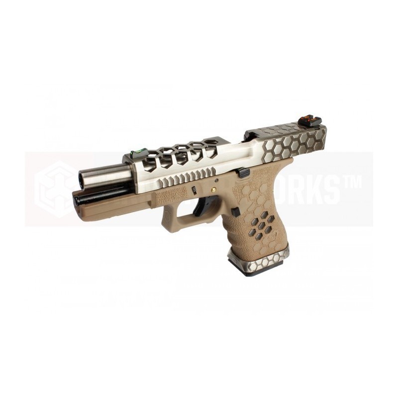 GLOCK 17 CUSTOM HEX-CUT - TAN- SILVER - AW CUSTOM
