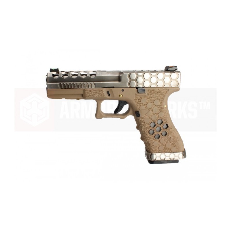 GLOCK 17 CUSTOM HEX-CUT - TAN- SILVER - AW CUSTOM 