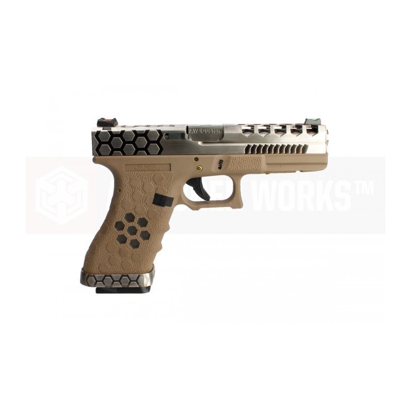 GLOCK 17 CUSTOM HEX-CUT - TAN- SILVER - AW CUSTOM