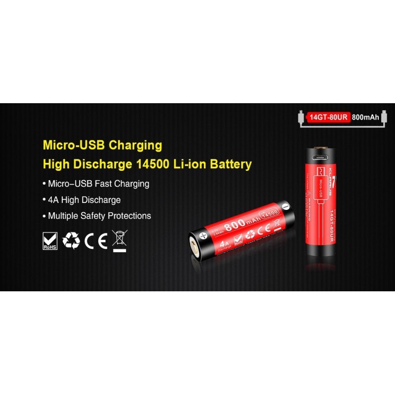 BATTERIA RICARICABILE AA 3,7 V 800 mAh - micro usb - KLARUS 