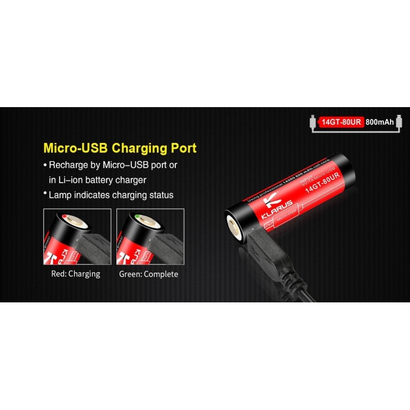 RECHARGEABLE AA BATTERY 3.7 V 800 mAh - micro usb - KLARUS