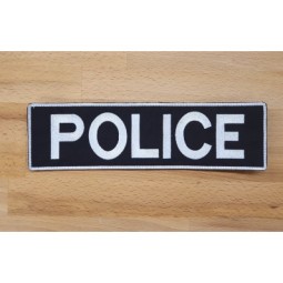 Large Embroidered POLICE Patch (25cm X 7cm) - Black, White Border - M TACTICAL AIRSOFT SHOP
