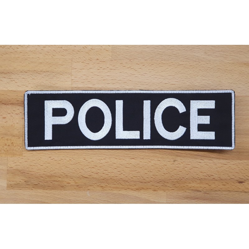 Patch POLICE RICAMATA GROSSA (25cm X 7cm) - black , bordo bianco - M TACTICAL SOFTAIR SHOP 