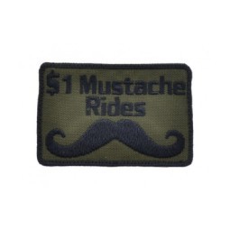 EMBROIDERED PATCH - $1 MUSTACHE RIDES - OD BLACK - LA PATCHERIA