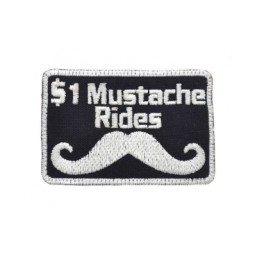 EMBROIDERED PATCH - 1$ MUSTACHE RIDES - BLACK WHITE - LA PATCHERIA