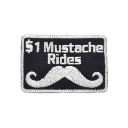 PATCH RICAMATA - 1$ MUSTACHE RIDES - BLACK WHITE - LA PATCHERIA