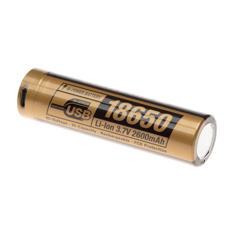 Batteria LITIO MICRO USB RICARICABILE - 18650 - 2600mAh - CLAWGEAR 