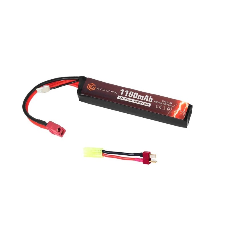 LI-PO ULTRA POWER 11.1V 1100MAH 20C - 40C PEAK - ATTACCO DEANS + ADATTATORE MINI TAMYA -EVOLUTION AIRSOFT