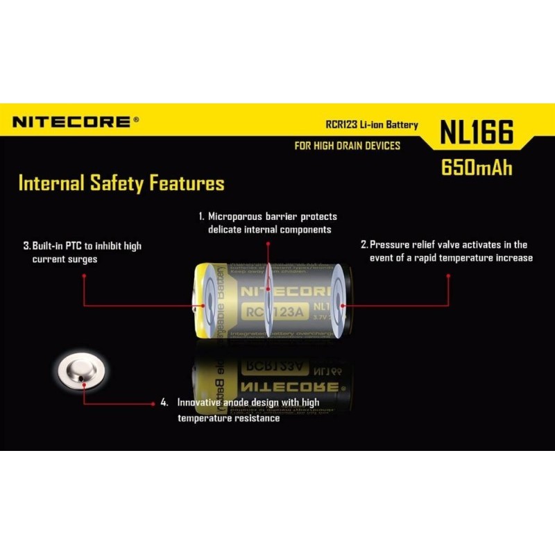 Batteria RICARICABILE  RCR123 - 650 mAh - NITECORE