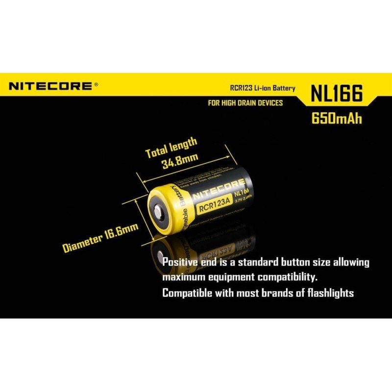 Batteria RICARICABILE  RCR123 - 650 mAh - NITECORE