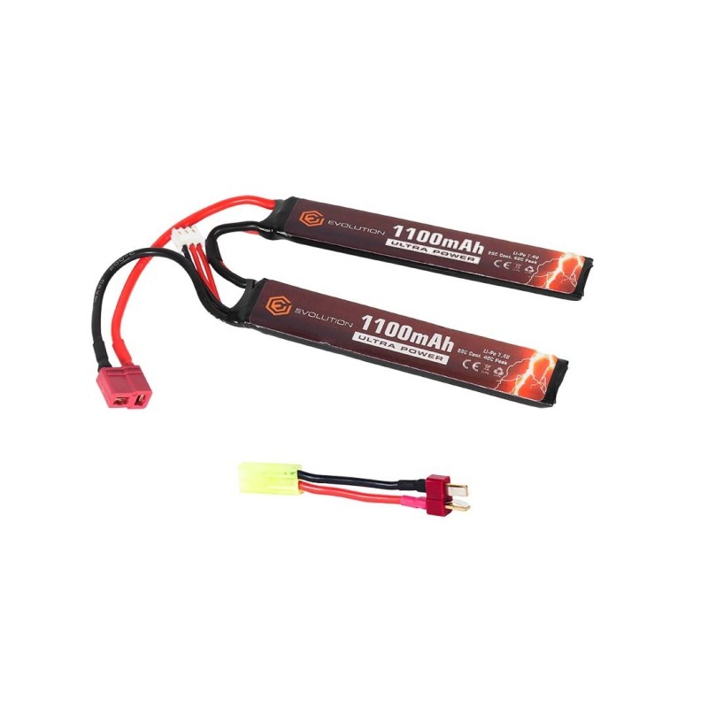 7.4v 1100mAh 20-40c LiPo Battery DOUBLE T-Deans and Tamiya Adapter - Evolution
