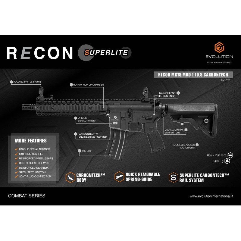 Fucile AEG RECON SUPERLITE MK18 MOD 1 10.8" carbontech -EVOLUTION