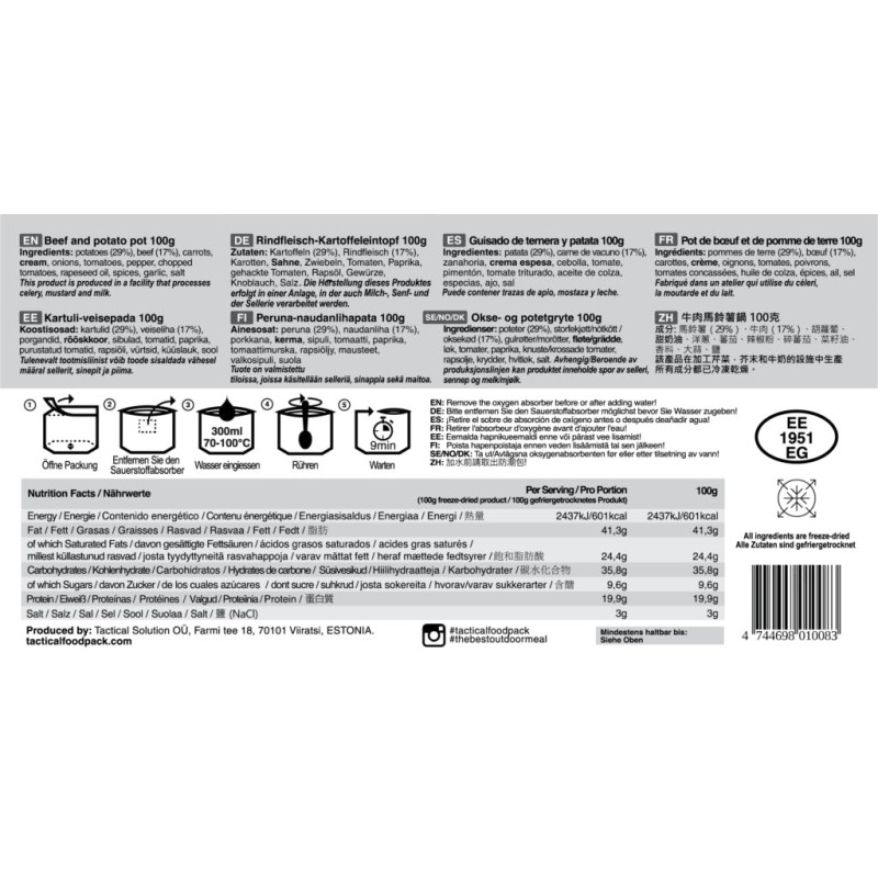mre STUFATO DI MANZO E PATATE - 100g - TACTICAL FOODPACK