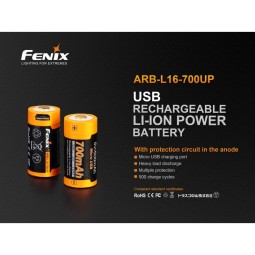 Batteria RICARICABILE USB  RCR123 - 700 mAh - Fenix