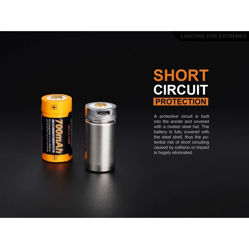 Batteria RICARICABILE USB  RCR123 - 700 mAh - Fenix