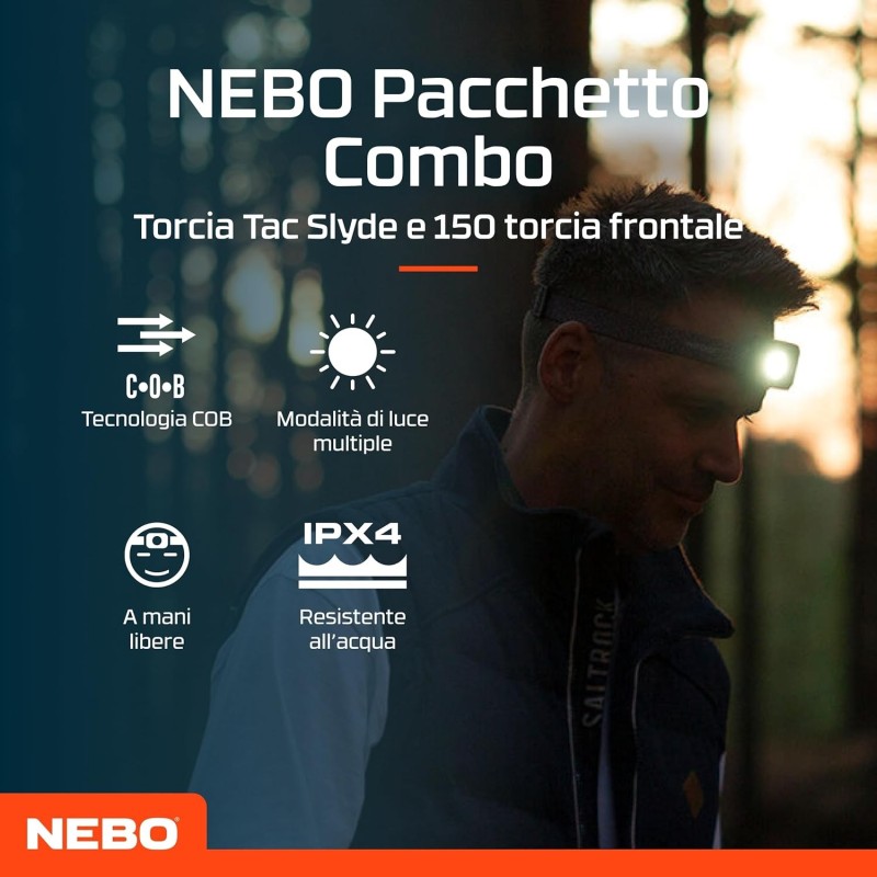 KIT Torcia COMBO TAC SLYDE 300 + HEADLAMP 150 - NEBO