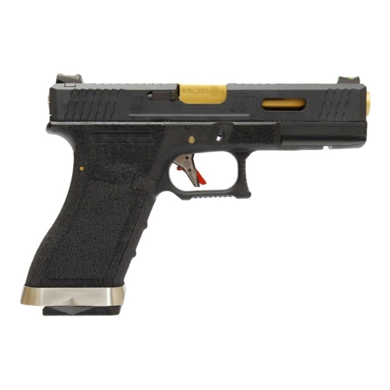 G-FORCE 17 Gas Blowback Pistol with BLACK Slide and GOLD Barrel - WE
