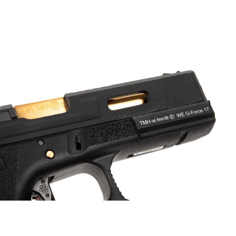 G-FORCE 17 Gas Blowback Pistol with BLACK Slide and GOLD Barrel - WE