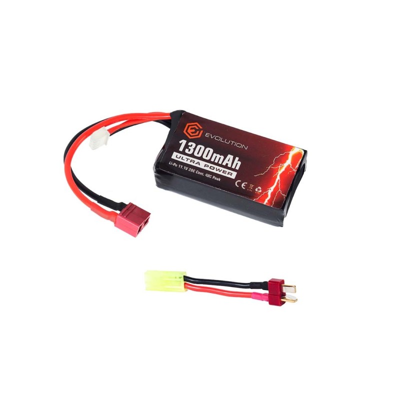 LiPo Battery 11.1v 1300mAh 20-40c BRICK T-Deans and Tamiya Adapter - Evolution