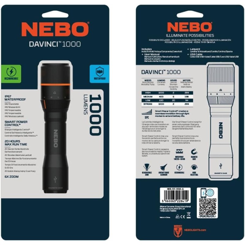 Torcia NEBO DAVINCI 1000 Lumens Ricaricabile | Base Magnetica